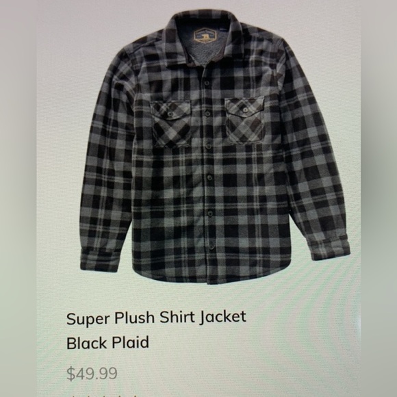 Frredom Foundry Plaid Fleece Black Grey Mens Button Down Flannel Jacket - Picture 5 of 5